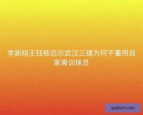 李新翔王钰栋启示武汉三镇为何不重用自家青训球员