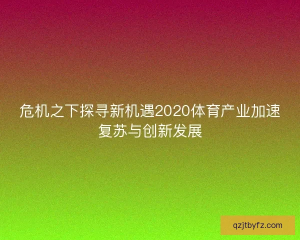 危机之下探寻新机遇2020体育产业加速复苏与创新发展